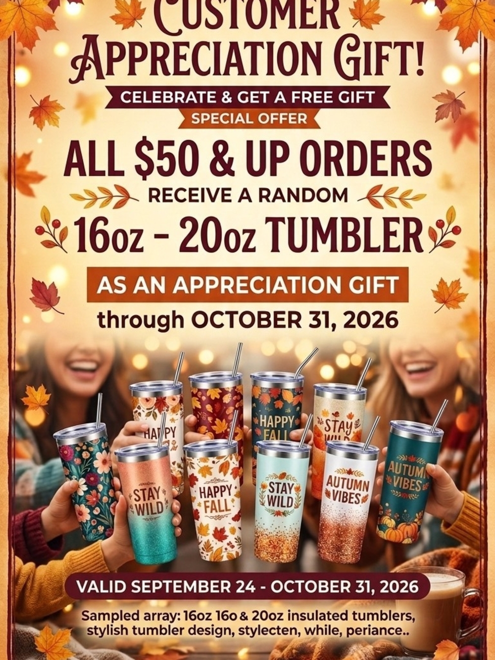 Mystery Insulated Tumbler Appreciate Gift With $50 & Up Order Read Details